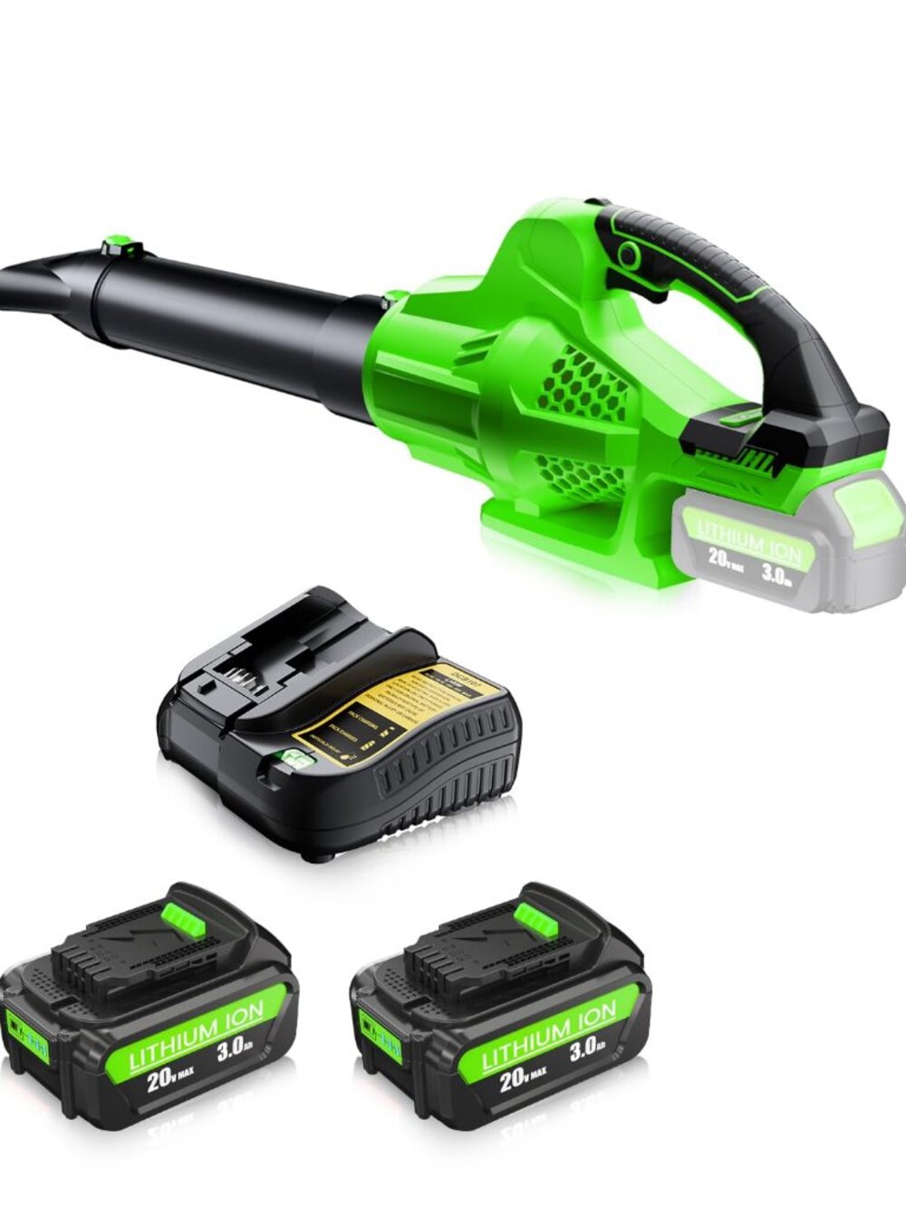 Cordless Leaf Blower Compatible with Dewalt 20V, 500 CFM 6-Speed, 2x 3.0Ah